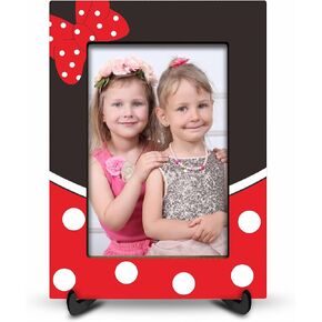 Bow-knot & Spot Wooden Picture Frame With A Stand, 4x6 Cartoon Theme Vertical Photo Frame For Girls, Birthday Gifts, Home Decorations & Gifts-XK-A10