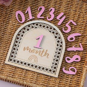 Baby Monthly Milestone Cards Wooden Boho Baby Milestone Discs Newborn Photography Props Document Baby's Growth Double-Sided Baby Announcement Sign 1-12 Months Baby Shower Pregnancy Gift