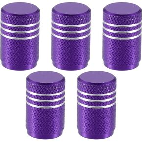 X AUTOHAUX 5pcs Purple Car Round Tire Valve Stem Cap with Rubber Seal Aluminum Alloy Wheel Rims Dust Proof Covers for Car Truck Bike Tyre Caps Universal 17mm