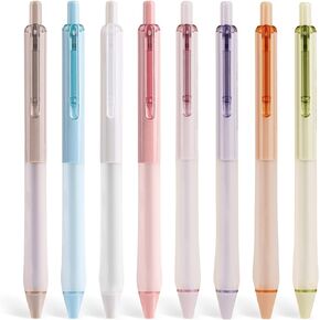 WRITECH Gel Ink Retractable Pens: Black Ink 0.7mm medium Fine Point Pen Set, Extra Smooth Tip No Bleed Smear Smudge Refillable Clickable Pens Bulk for Writing Journaling Multicolor 8ct