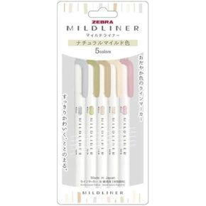 Zebra WKT7-5C-NTC Line Marker, Thick and Thin, Water-Based Pigment, Mild Liner, 5 Colors