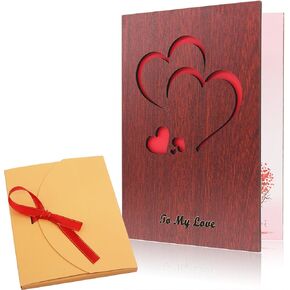 Creawoo Handmade Walnut Wood Love Greeting Card with Unique Gift Card Box The Best Valentine's Day, Anniversary Birthday Gift Idea Card for Her, Him, Wife, Husband
