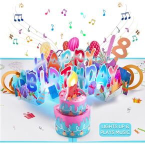 Venhoo Birthday Cards with Lights and Music, Funny Blowable Candle Musical Pop Up Greeting Card with DIY 0-9 Numbers, Play Happy Birthday Music Popup Card for Women, Mom, Daughter, Sister