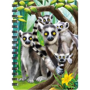 Jotter - Ring-Tailed Lemurs from Deluxebase. Lenticular 3D Lemur 6x4 Spiral Notebook with plain recycled paper pages. Artwork licensed from renowned artist Michael Searle in Kuwait