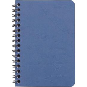 Clairefontaine - Ref 785964C - Age Bag Wirebound Notebook (100 Pages) - 9 x 14cm, Lined Rulings, 90gsm Brushed Vellum Paper, Pocket for Loose Documents - Blue Cover