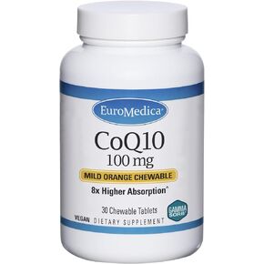 Euromedica CoQ10 Chewable, 100 mg - 30 Tablets - 8X Higher Absorption Than Traditional CoQ10 - Energy, Antioxidant, Cognitive Health - Vegan - 30 Servings