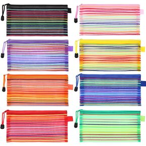 Glenmal 8 Pack Zipper Mesh Pouch Pencil Pouches Cases Multipurpose Storage Bag Travel Bags for Office Classroom Supplies Toiletries Cosmetic Puzzles Storage