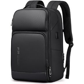 FENRUIEN 17 Inch Travel Backpack for Men, Expandable Water Resistant Computer Backpack with USB Port, Black Laptop Bag for Business/College/Work