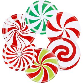 300 Pieces Christmas Candy Stickers Candy Roll Labels 6 Alternating Designs Candy Labels Circle Round Color Small Candy Seals for Christmas (2 Inch)
