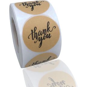 1 Inch Kraft Thank You Stickers 500 Pcs Sealing Thank You Stickers for Christmas Gifts, Weddings, Giveaways, Bridal Showers, Party and Small Business (1 Inch, Brown)