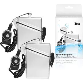 2 Pack Sport Waterproof ID Card Badge Holder Case with Lanyard Cover Multiple Credit Cards, Registration, ins Card Heavy Duty Durable Locker Dry Box (Clear)