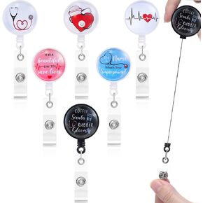 Nurse Badge Holder Reel Retractable, 6 Pieces Holder ID Badge Reel Alligator Clip Cute Funny Work Name Tag ID Card for Nurse Doctor Teachers Students Women Men for Nurse Graduation (Nurse Style)