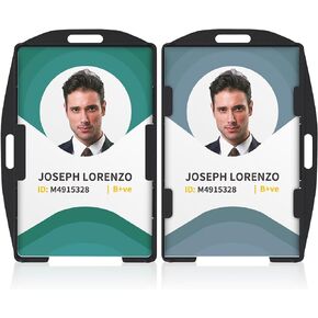 Pawfly 5 Pack Vertical and Horizontal 2-Card Badge Holder Double-Sided Hard Plastic Case with Grippers Fully Exposed Black Protector for Offices School IDs Credit Cards Driver’s Licenses and Passes