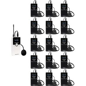 Retekess TT116 Factory Tour Guide System, Group Tour Headset System, Noise Reduction, Lightweight, Listening Device for Plant Tour(1 Transmitter 15 Receivers)