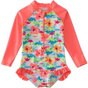 Girls Swimsuit UPF 50+ UV Rash Guard One Piece Swimwear with Zipper 4-12 Years