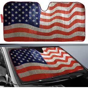 Big Ant Car Sun Shade, Windshield Sun Shade American Flag Sunshades Keep Vehicle Cool Best UV Ray Visor Protector Prevent Your Car from Sun Heat & Glare(Size: 63"X 28.5")