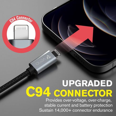 كابل VENA USB C إلى Lightning - 6 بوصة (عبوتان)، (معتمد من Apple MFI) شاحن Apple مجدول من النايلون بقوة 18 وات متوافق مع iPhone 13 12/12 Mini/12 Pro/11 Pro Max/X/XS/XR/ اى باد in Saudi Arabia