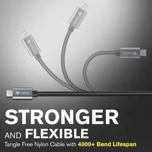 كابل VENA USB C إلى Lightning - 6 بوصة (عبوتان)، (معتمد من Apple MFI) شاحن Apple مجدول من النايلون بقوة 18 وات متوافق مع iPhone 13 12/12 Mini/12 Pro/11 Pro Max/X/XS/XR/ اى باد in Saudi Arabia