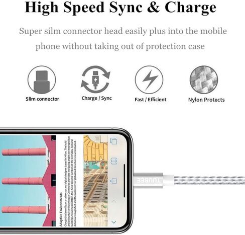 كابل شاحن iPhone USB C إلى Lightning معتمد من MFi من Sharllen، 5 حزم 3 أقدام/6 أقدام/10 أقدام، توصيل سريع للطاقة، مزامنة بيانات من النايلون المضفر من النوع C إلى سلك iPhone متوافق مع iPhone 12/11/XS/XR/X/8/iOS فضي in Kuwait