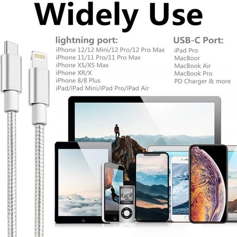كابل شاحن iPhone USB C إلى Lightning معتمد من MFi من Sharllen، 5 حزم 3 أقدام/6 أقدام/10 أقدام، توصيل سريع للطاقة، مزامنة بيانات من النايلون المضفر من النوع C إلى سلك iPhone متوافق مع iPhone 12/11/XS/XR/X/8/iOS فضي in Kuwait