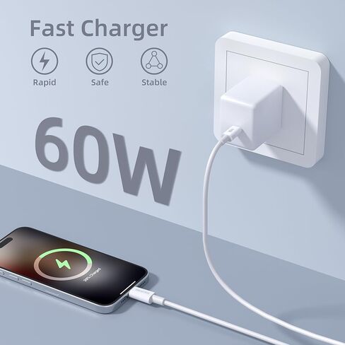 كابل شحن سريع 60 وات USB C إلى C سلك شاحن سريع عالي الطاقة متوافق مع 15 سلسلة iPhone، كابل 4FT للشحن اليومي للمكتب المنزلي in Kuwait