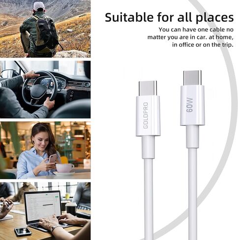 كابل شحن سريع 60 وات USB C إلى C سلك شاحن سريع عالي الطاقة متوافق مع 15 سلسلة iPhone، كابل 4FT للشحن اليومي للمكتب المنزلي in Kuwait