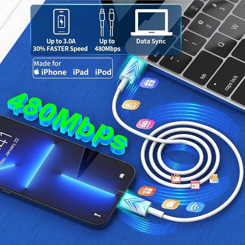 [معتمد من Apple MFi] شاحن iPhone سريع الشحن، Kindtoy 3Pack 20W PD USB-C شاحن طاقة من النوع C + كابل 10FT من النوع C إلى Lightning لهاتف iPhone 14 13 12 11 Pro/XS Max/XR/X/8 /اى باد in Kuwait