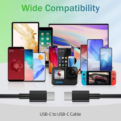 عبوتان - كابلات شحن USB-C إلى USB-C بطول 6 أقدام (60 وات PD) - متينة وطويلة الأمد - شحن سريع للهواتف الذكية (أسود) in Kuwait