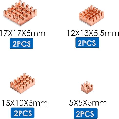 مجموعة المبدد الحراري النحاسي لـ Raspberry Pi 5، مع شريط لاصق موصل حراري 8810، المبدد الحراري النحاسي لتبريد Raspberry Pi Raspberry Pi 4 5 (8 قطع مبدد حراري نحاسي) in Kuwait
