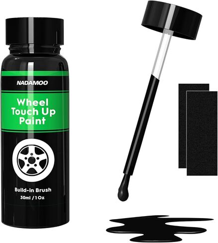 NADAMOO Black Wheel Touch Up Paint for Cars, Automotive Rim Scratch Repair Paint Kit with Brush, 60ml / 2 oz, Semi-gloss in Kuwait