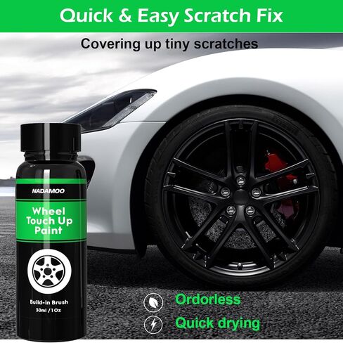 NADAMOO Black Wheel Touch Up Paint for Cars, Automotive Rim Scratch Repair Paint Kit with Brush, 60ml / 2 oz, Semi-gloss in Kuwait