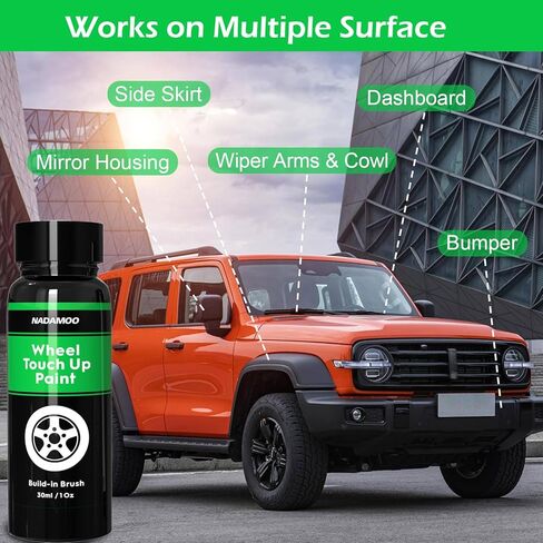 NADAMOO Black Wheel Touch Up Paint for Cars, Automotive Rim Scratch Repair Paint Kit with Brush, 60ml / 2 oz, Semi-gloss in Kuwait