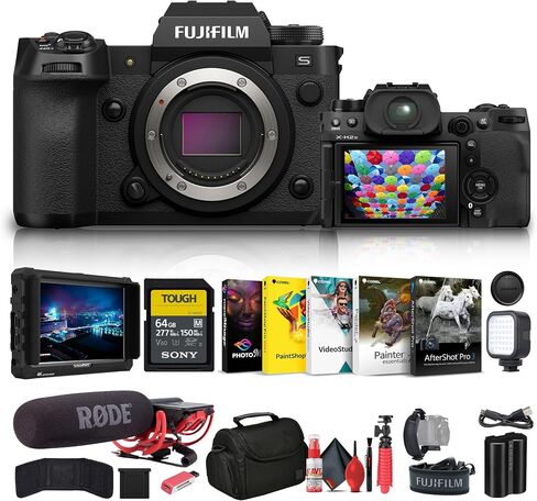 Fujifilm - X-H2S Mirrorless Camera (16756924) + 4K Monitor + Rode VideoMic + 64GB Memory Card + Bag + Card Reader + LED Light + Corel Photo Software + Flex Tripod + Memory Wallet + More in Saudi Arabia
