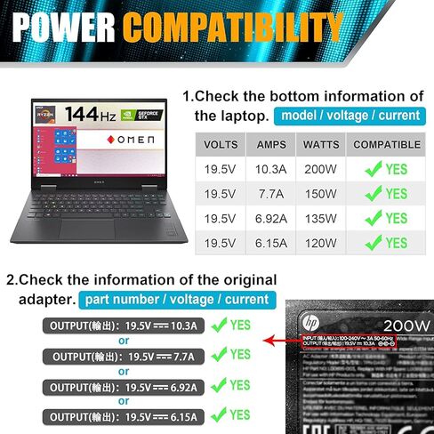 شاحن كمبيوتر محمول بمحول تيار متردد 200 واط لسلسلة Hp-OMEN-ZBook-Pavilion-Gaming-Envy-Studio G3 G4 G5 G6 G7 15 15t 17 17t، L00818-850 TPN-DA10 TPN-LA21 L73385-001 L00895-003 ADP-200HB B حبل القوة in Kuwait