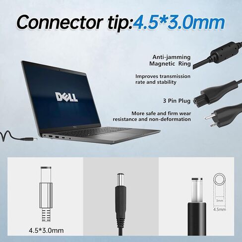 شاحن كمبيوتر محمول بمحول تيار متردد 45 وات 19.5 فولت 2.31 أمبير لسلسلة Dell Inspiron 13 14 15 3000 5000 7000؛ 5578 7378 7558 7568 7579 DA45NM140 LA45NM140 03RG0T شحن سريع سلك التيار الكهربائي in Kuwait