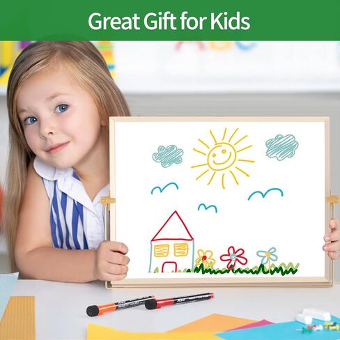 سبورة بيضاء قابلة للمسح الجاف - سبورة بيضاء مغناطيسية لسطح المكتب مقاس 12 × 16 بوصة مع حامل و8 أقلام تحديد و4 مغناطيسات وممحاة واحدة - حامل سبورة بيضاء محمول مزدوج الجوانب للأطفال بعمر 3 سنوات فما فوق/الرسم/قائمة المهام/الجدار/المكتب/المدرسة in Kuwait