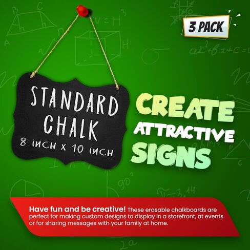 3 Hanging Chalkboard Signs Large 8x10 Acrylic - Double Sided | Standard Chalk & Other Side for Liquid Chalk Marker- Memo Message Sign - Mini Blackboard - Crafts (Advanced Group Corp.) in Saudi Arabia