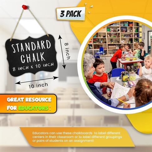 3 Hanging Chalkboard Signs Large 8x10 Acrylic - Double Sided | Standard Chalk & Other Side for Liquid Chalk Marker- Memo Message Sign - Mini Blackboard - Crafts (Advanced Group Corp.) in Saudi Arabia