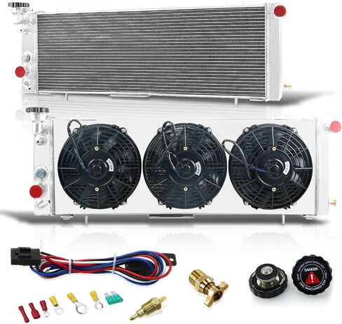 مشعاع Pro 3 Row Core من الألومنيوم KKS1193 + مروحة 3 × 9 بوصة مع كفن + مجموعة أسلاك ترموستات/مرحل لـ 1984-2001 85 86 87 88 89 90 91 92 93 94 95 96 97 98 99 00 Jeep Cherokee XJ/Jeep Comanche in Saudi Arabia