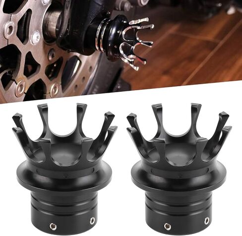 Aramox Front Axle Nut Covers Caps Kit, 5 Colors Front Axle Nut Cap Covers Distinctive Crown Styling CNC Aluminum Alloy for Motorbike Modification(Black) in Kuwait