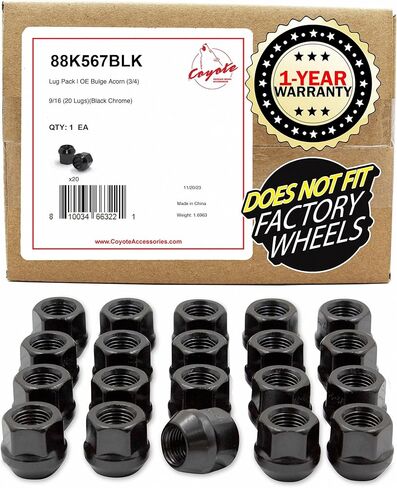 Wheel Accessories Parts 20 Pcs 9/16"-18 Thread Open End Bulge Acorn 21mm 0.84" Long Lug Nuts Black 3/4" 19mm Hex Fits 2005-10 Dodge Dakota 2003-09 Durango 2002-11 | Ram 1500 in Saudi Arabia