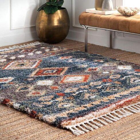 nuLOOM Rosemarie Bohemian Soft Shag Tassel Area Rug, 4' x 6', Blue in Saudi Arabia