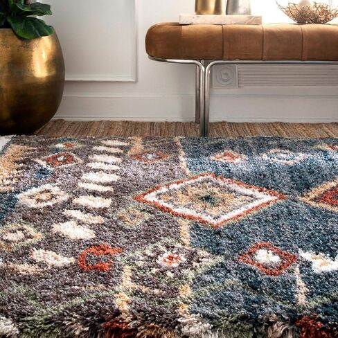 nuLOOM Rosemarie Bohemian Soft Shag Tassel Area Rug, 4' x 6', Blue in Saudi Arabia