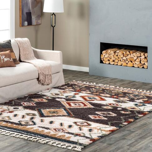 nuLOOM Rosemarie Bohemian Soft Shag Tassel Area Rug, 4' x 6', Blue in Saudi Arabia
