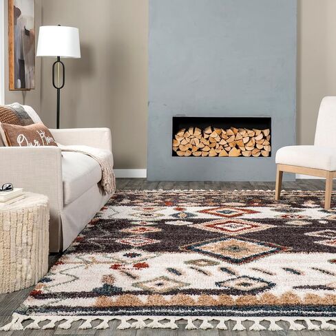 nuLOOM Rosemarie Bohemian Soft Shag Tassel Area Rug, 4' x 6', Blue in Saudi Arabia