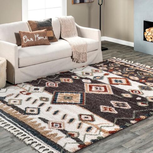nuLOOM Rosemarie Bohemian Soft Shag Tassel Area Rug, 4' x 6', Blue in Saudi Arabia