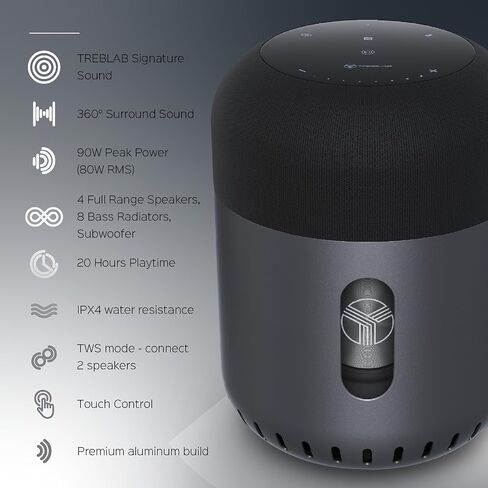 TREBLAB HD-360 Portable Bluetooth Speaker - Powerful 5-Driver System w/Subwoofer and 8 Bass Radiators, Loud 360° Surround Sound, 90W Stereo, 20H Playtime, IPX4 Waterproof Wireless Speakers (Renewed) in Saudi Arabia