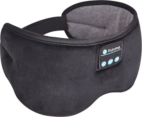 Bluetooth Headphones Headband Eye Mask Wireless Bluetooth Sleep Mask for Side Sleepers Velcro Adjustable Bluetooth 5.2 Speaker Microphones Airplane Travel Light Blocking Music Eye Cover, Black in Saudi Arabia
