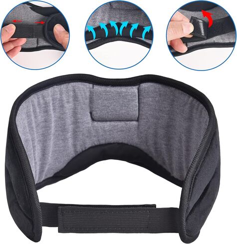 Bluetooth Headphones Headband Eye Mask Wireless Bluetooth Sleep Mask for Side Sleepers Velcro Adjustable Bluetooth 5.2 Speaker Microphones Airplane Travel Light Blocking Music Eye Cover, Black in Saudi Arabia