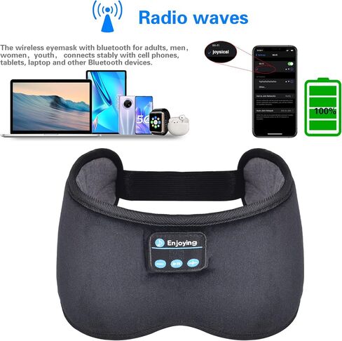 Bluetooth Headphones Headband Eye Mask Wireless Bluetooth Sleep Mask for Side Sleepers Velcro Adjustable Bluetooth 5.2 Speaker Microphones Airplane Travel Light Blocking Music Eye Cover, Black in Saudi Arabia
